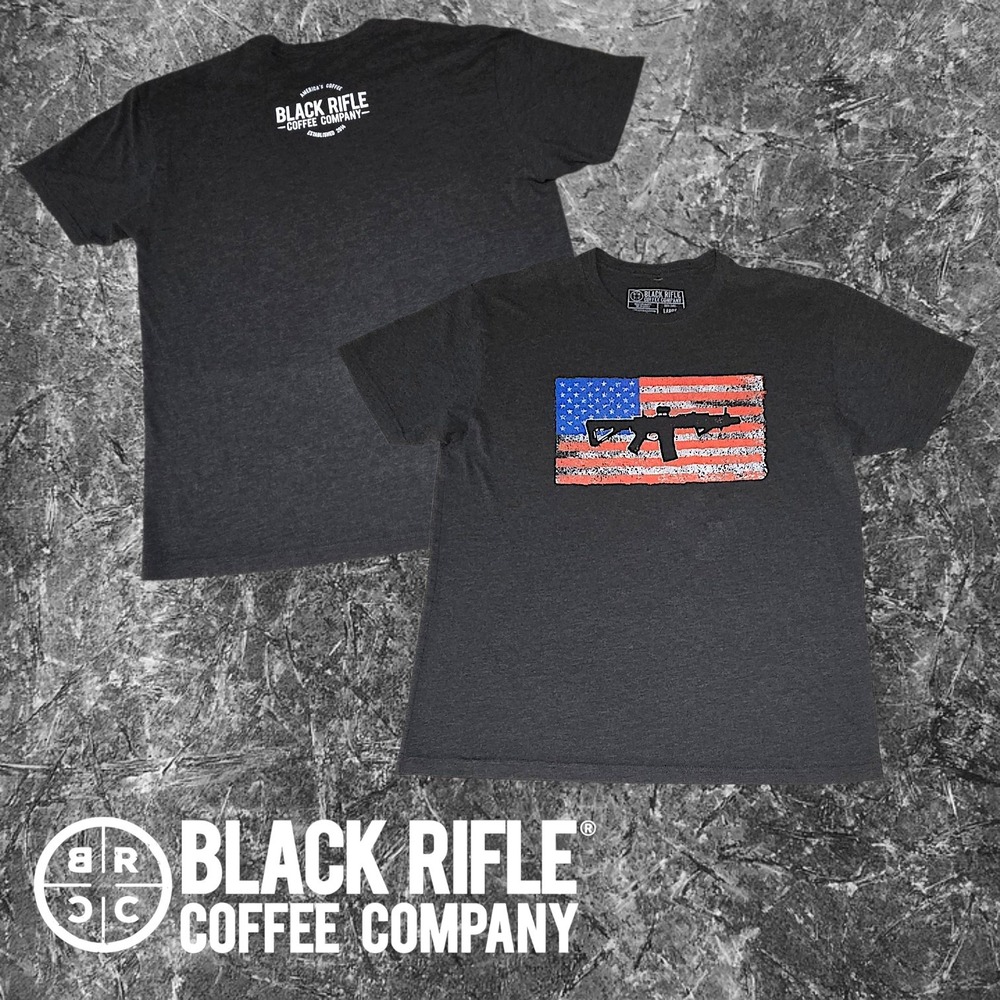 Black Rifle Coffee Mens AR-15 American Flag Graphic T-Shirt Charcoal L REPAIRED